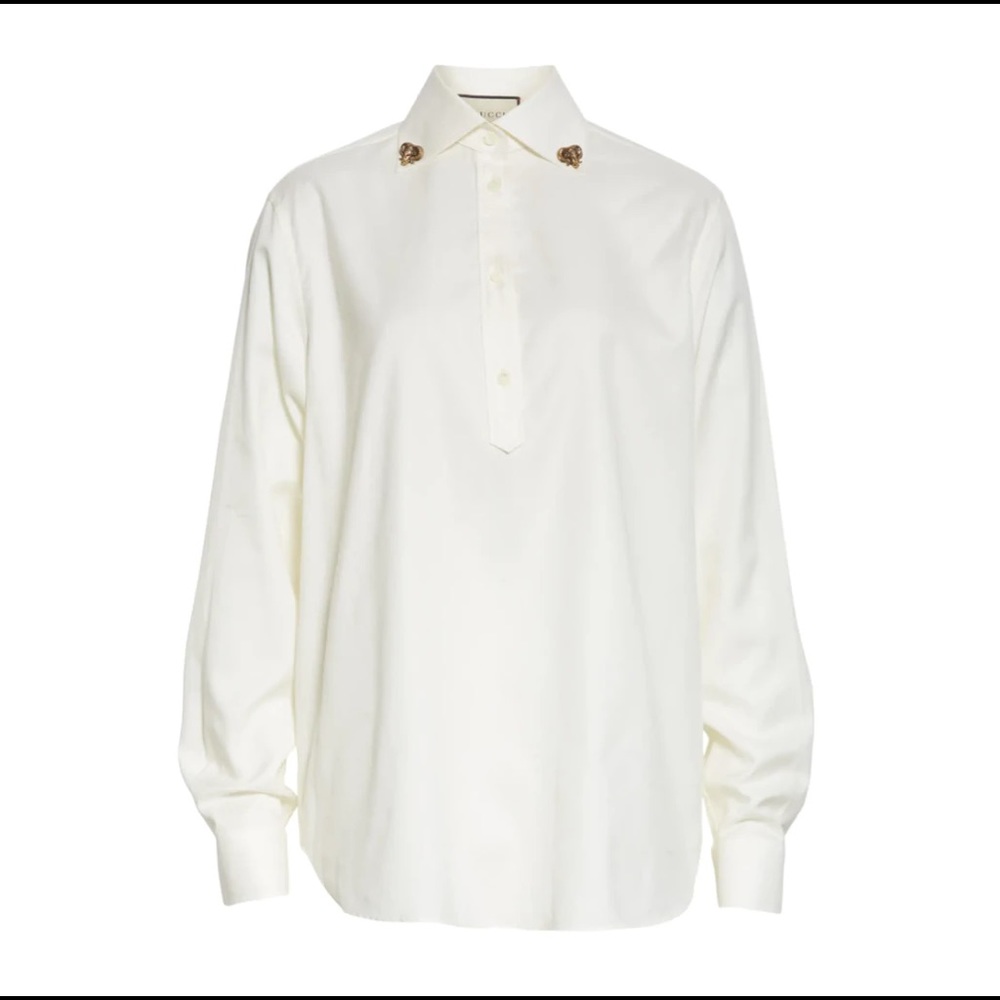 Gucci Ram Button-Down Collar Cotton Shirt in White - Picture 3 of 8